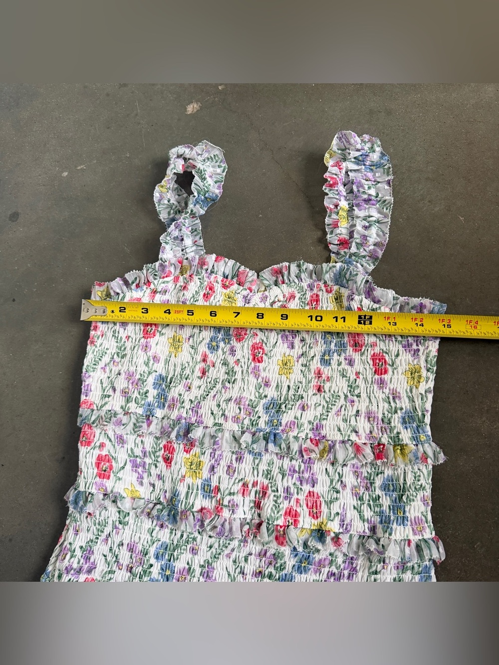 SAYLOR Floral Smocked Tiered Dress White Pink & Yellow Floral Ruffle Small - Picture 10 of 14